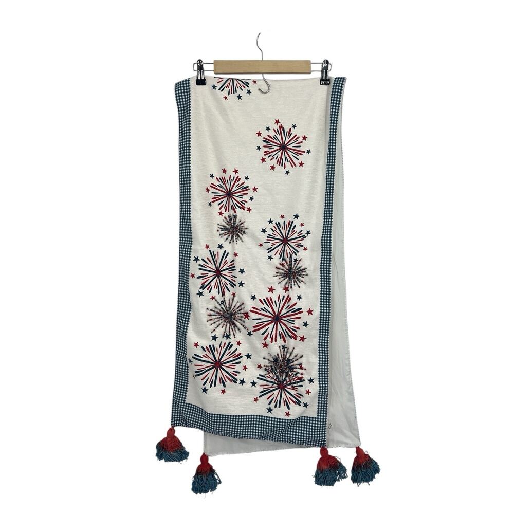 Williamstown Home Firework Beaded Patriotic Table Runner 16x72 4th Of July